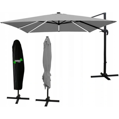 GEKO GAO1558 Zahradní slunečník Roma - šedý 3x3m s obalem a LED osvětlením