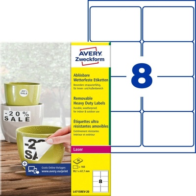 Avery Zweckform L4715REV-20 Odolné snímatelné etikety 99,1x67,7mm 160 ks bílá