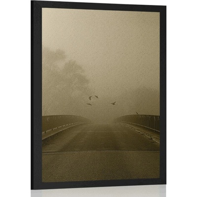 Plakát přelet ptactva nad mostem v sépiovém provedení - 40x60 no frame