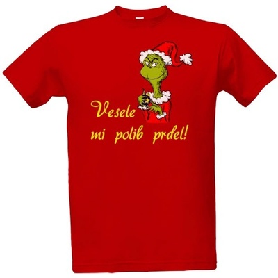 Tričko s potiskem Vesele mi polib prdel! Grinchmas pánské červená