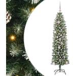 vidaXL Изкуствено Тънко Коледно Дърво Зелен и бял 150 cm (3395283)