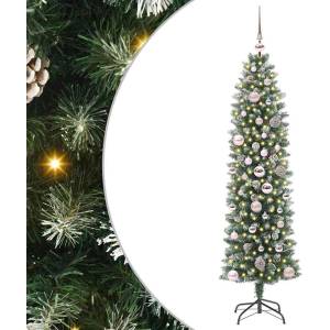 vidaXL Изкуствено Тънко Коледно Дърво Зелен и бял 150 cm (3395283)