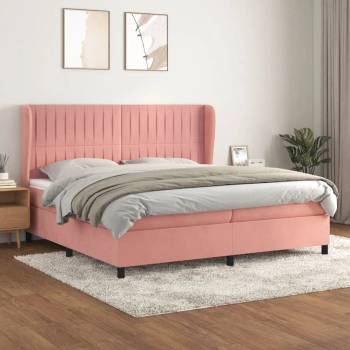 vidaXL Боксспринг легло с матрак, розово, 200x200 см, кадифе (3129356)