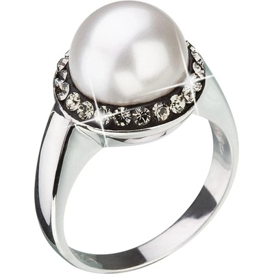 Evolution Group Pavona Stříbrný perlový prsten s šedými krystaly Swarovski 35021.3 bl.diamond
