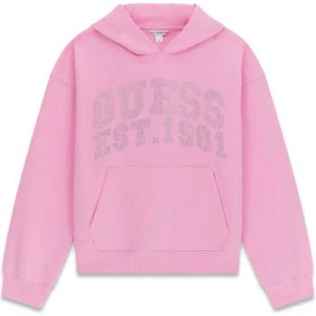 GUESS Суичър без цип за момиче с розов цвят с кристален надпис Guess