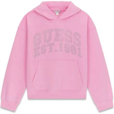 GUESS Суичър без цип за момиче с розов цвят с кристален надпис Guess