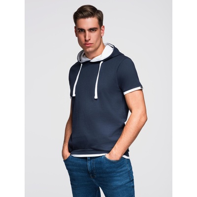 Ombre Clothing Мъжка памучна тениска с качулка - тъмно синя V4 OM-TSCT-0256 Ombre Clothing Ombre Clothing | Sin | МЪЖЕ | S
