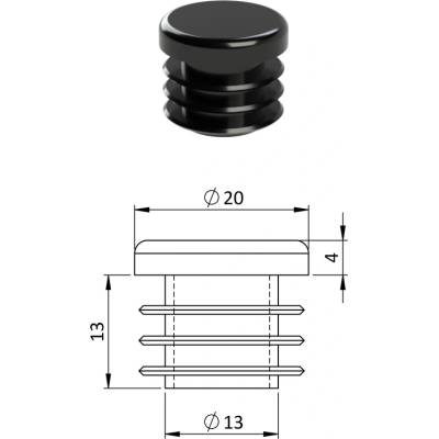 Vnútorná krytka guľatá ø 20 mm, plastová, čierna