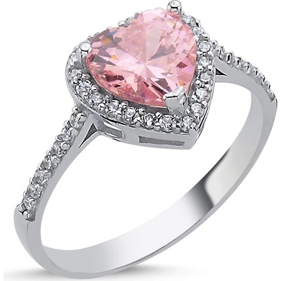 Lunica Stříbrný zásnubní prsten RŮŽOVÉ SRDCE 0531 7