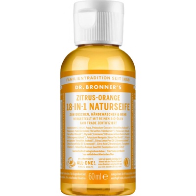 Dr. Bronner's přírodní tekuté mýdlo s pomerančem a citrusy 18v1 60 ml