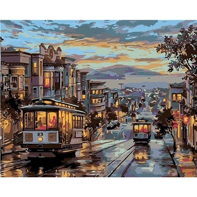 zuty Malování podle čísel noční tramvaj 50 x 40 cm vypnuté plátno na rám