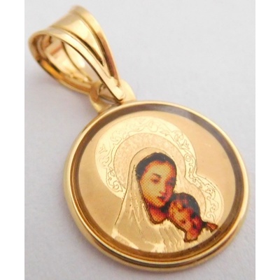 Klenoty Budín Zlatý gravírovaný přívěsek zlatá madonka s ježíškem H2210