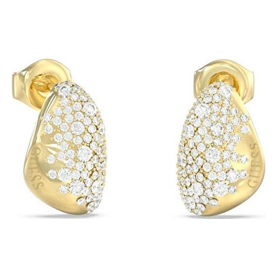Guess Dizajnové pozlátené náušnice Moon Drops JUBE06255JWYGT/U číra, zlatá