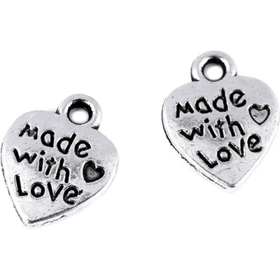 Kovový přívěsek SRDCE "Made with love" 10x12mm Platina
