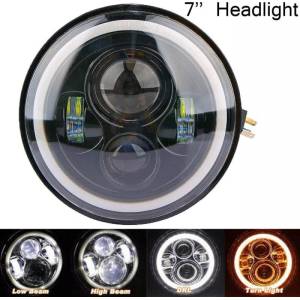  Универсален 7 инча 18см ЛЕД LED фар лампа халоген 12V-24V къси/дълги с DRL дневни светлини мигач бяло-жълто 6500lm за АТ