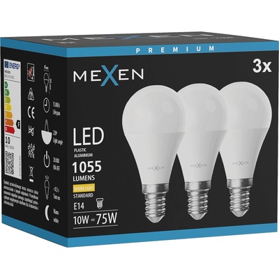 Mexen Nova 3x LED крушка E14, G45, 10W, Топла - 3000K, 1055 lm - L101-E14-1030-01x03 (L101-E14-1030-01x03)
