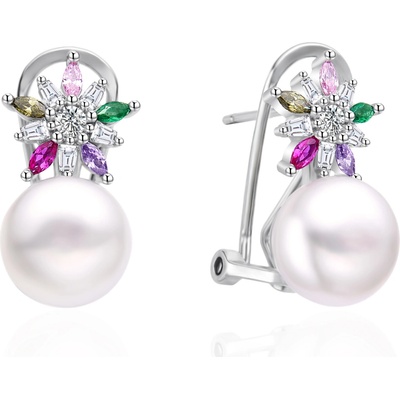 AGATO Elegantní náušnice s barevnými zirkony a perlou AGT-E135KKC-P