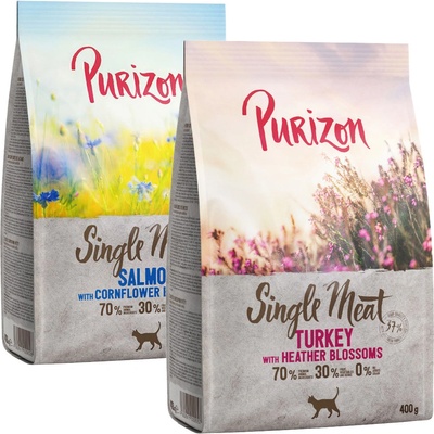Purizon Single Meat Mix morčacie s kvetmi vresu losos s kvetmi nevädze 2 x 0,4 kg