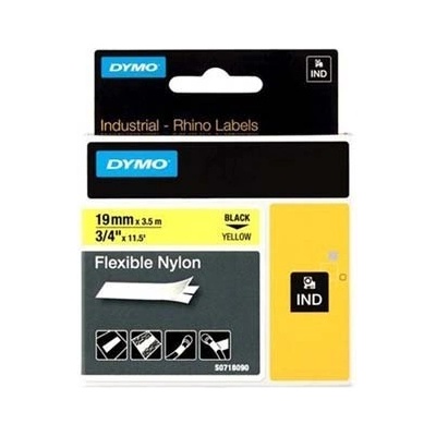 DYMO Rhino 18491, S0718090, 19mm x 3, 5m черен печат / жълт фон, оригинална лента (18491)