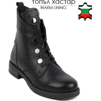 Image 1 of Български обувки Дамски боти от естествена черна шагренирана кожа 20383