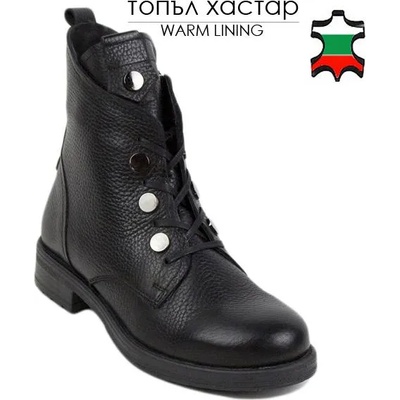 Български обувки Дамски боти от естествена черна шагренирана кожа 20383