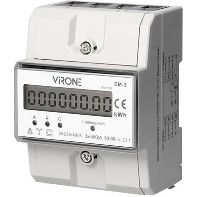 Elektroměr 3F na DIN lištu třífázový VIRONE EM-3 digitální