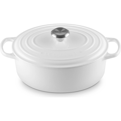 Le Creuset Signature овална тенджера за печене 29 см, бяла със сребърна дръжка на капака (21178290101430)