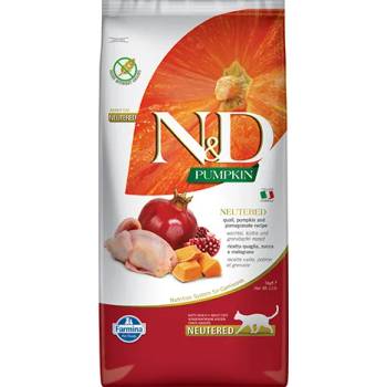 Farmina N&D Pumpkin Quail&Pomegranate Neutered - пълноценна храна за кастрирани котки с пъдпъдък, тиква и нар; без зърно 5.00 кг