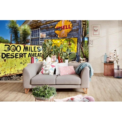 DIMEX ART Самозалепваща се флизелинова фототапета стара бензиностанция shell 375 x 250 см