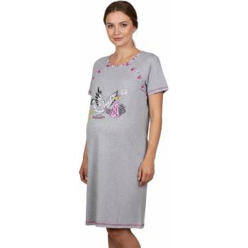 Сива нощница за кърмачки с щъркел и раиран кант