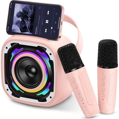 Přenosný karaoke automat PKBD pro děti se 2 mikrofony dárek pro děti od 3 let růžový