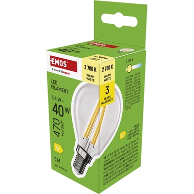 Emos LED FLM MINI GL 3,4W40W 470lm E14 WW
