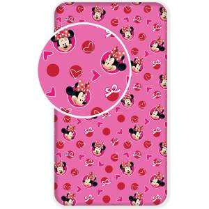 Jerry Fabrics Розов еластичен памучен детски чаршаф 90x200 cm Minnie "Hearts" - Jerry Fabrics (17FT256)