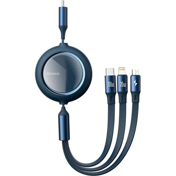Baseus Bright Mirror 3-in-1 Retractable USB-C Cable PD 100W (CAMLC-AMJ03) - универсален USB-C кабел с Lightning, microUSB и USB-C конектори (120 см) (син)