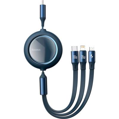 Baseus Bright Mirror 3-in-1 Retractable USB-C Cable PD 100W (CAMLC-AMJ03) - универсален USB-C кабел с Lightning, microUSB и USB-C конектори (120 см) (син)