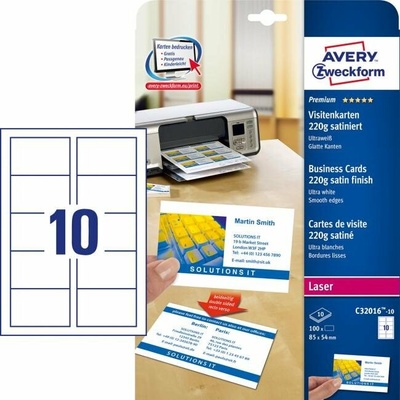 avery zweckform Vizitky, 85x54mm, Avery, A4, saténová úprava ultra biele, 220g