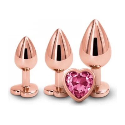 NS Novelties Комплект 3бр. метални разширители с розов кристал сърце Rear златисти