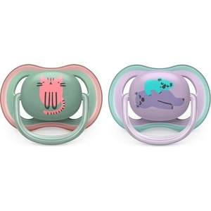 Philips Залъгалки Philips Avent - Ultra Air, с декорация Коте и коала с кутия за стерилизиране, 6-18 m, 2 броя (00A.0529.003)