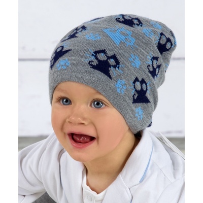detská čiapka „Mačička“ šedá tyrkysová