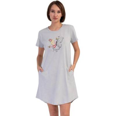 Макси нощница в светлосиво с пеперуда
