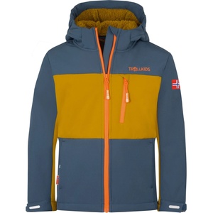 TROLLKIDS Детско софтшел яке Trollkids Kid's Bergsfjord Winter Softshell Jacket - Bronze / Mystic Blue / Flame Orange - размер 176 (EU) (703-4002-0420)
