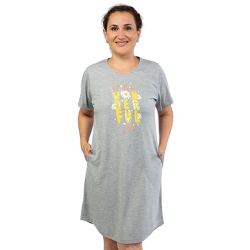 Макси нощница в сиво с надпис и маргаритки