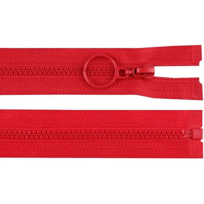 Kostěný zip No 3 délka 50 cm s kroužkem, malé, 148 červená