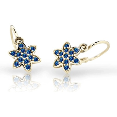 Danfil dětské náušnice kytičky C2206 ze žlutého zlata s kamínky Dark Blue zapínání brizura