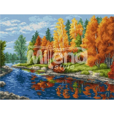 Milena Style Есен край реката - гоблен със схема конци Ariadna 1: 4