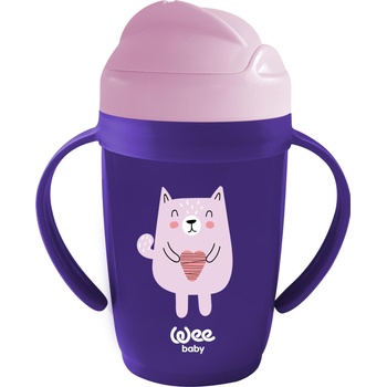 Wee Baby Чашка със сламка и дръжки Wee Baby - Friends, 265 ml, лилава (339)