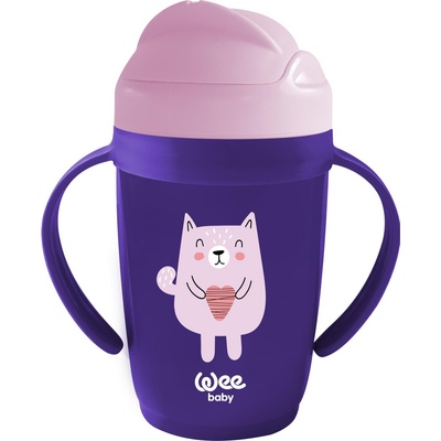 Wee Baby Чашка със сламка и дръжки Wee Baby - Friends, 265 ml, лилава (339)
