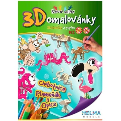 Omaľovánka 3D set, 1x chobotnica A4 2x plameňiak a opica A5