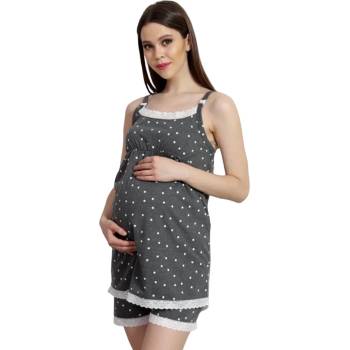 Image 1 of Тъмносива пижама за бременни с точки и дантела