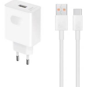 Honor Зарядно устройство HONOR SuperCharger за захранване от електрическата мрежа, USB гнездо 66 W, бързо зарядно устройство + кабел Type-C, БЯЛО HN-110600E00 + КАБЕЛ (HN-110600E00 + CABLE)
